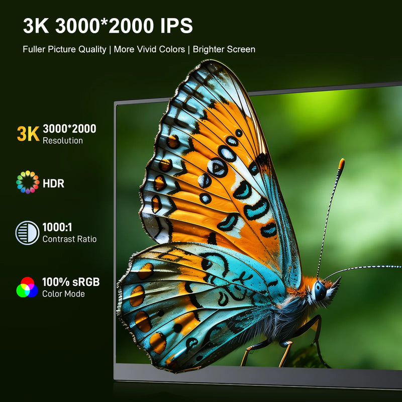 14 Inch 3K 3000x2000 Portable Monitor IPS 100% sRGB Low Blue Light External Second Screen for Laptop PS5 Switch Phone ﻿-2