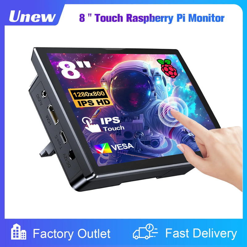8 inch Raspberry Pi 5 4 Monitor LCD Dispaly 1280x800 16:10 Touch Screen HDMI USB for DIY Pi 4 3 Built in Fans Speaker-1