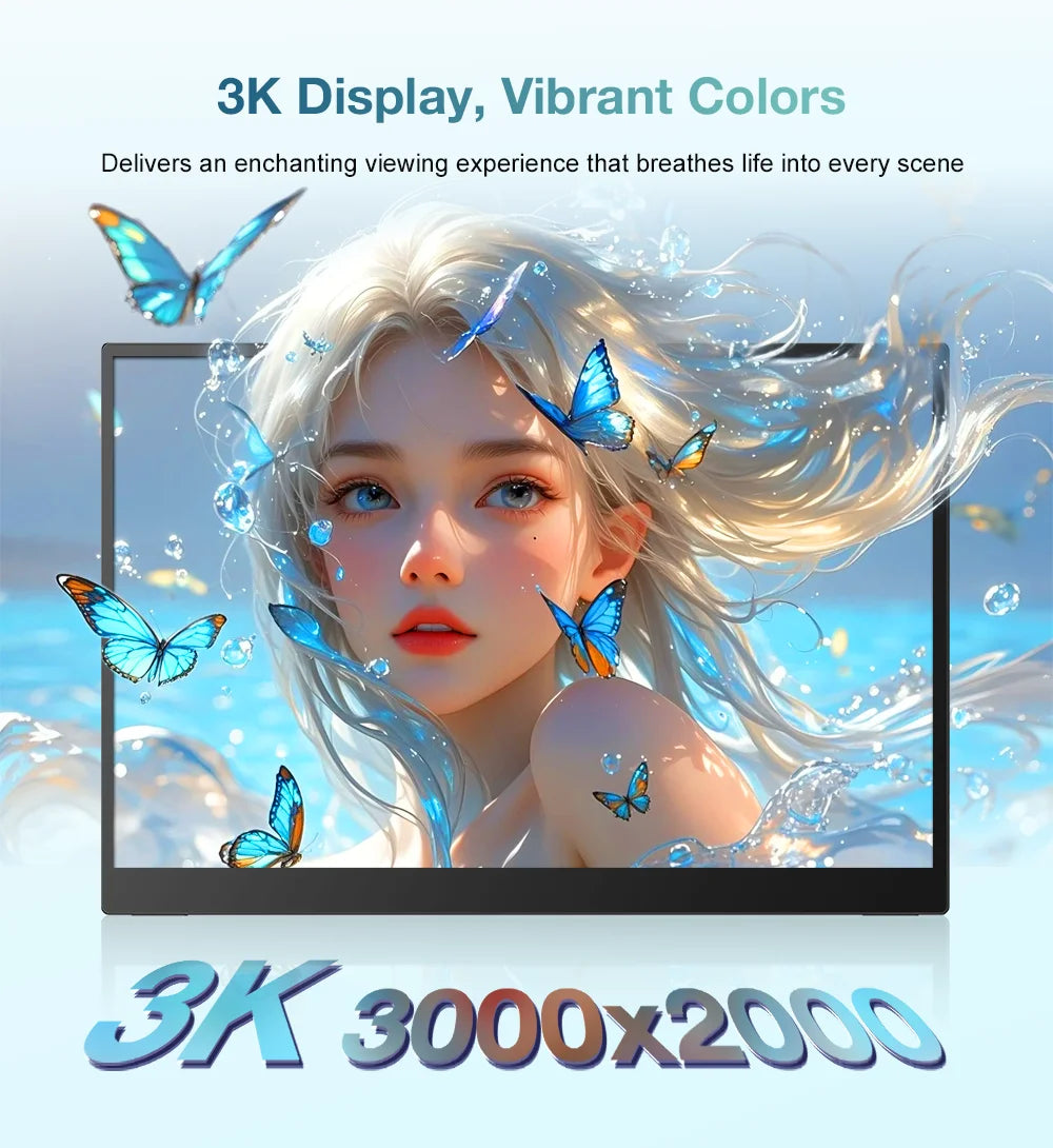 14 Inch 3K 3000x2000 Portable Monitor IPS 100% sRGB Low Blue Light External Second Screen for Laptop PS5 Switch Phone ﻿-7