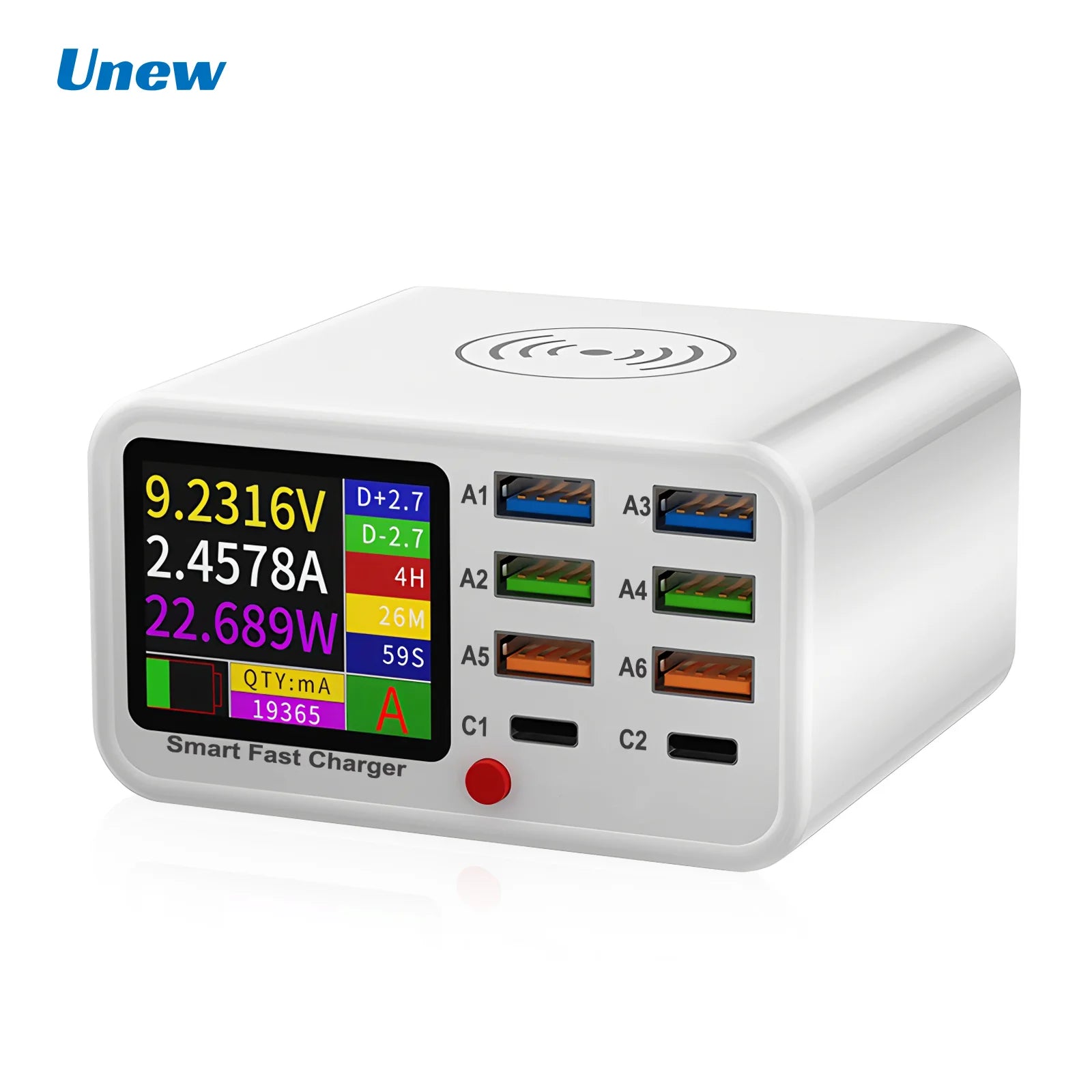Multifunction USB C Fast Charger 8 Port Desktop Charger Type C PD3.0 PPS QC3.0 15W Fast Wireless Charger for MacBook Phone-7