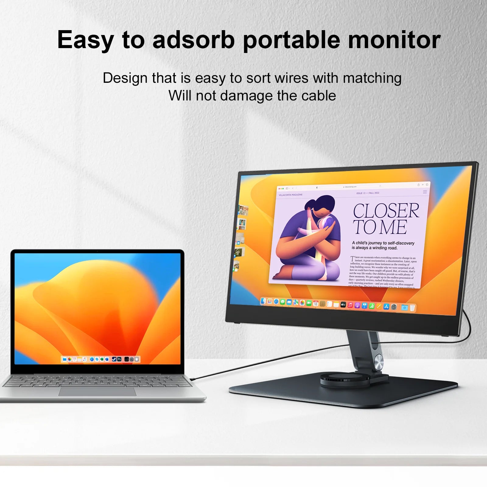 Black Magnetic Metal Stand 360° Rotatable Holder for 7-21.5 inch Portable Monitor, iPad & iPhone Displays,  Stable 3KG Bracket-6