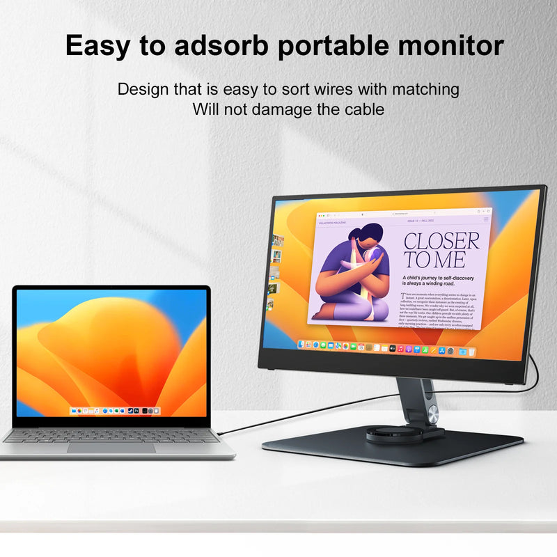 Black Magnetic Metal Stand 360° Rotatable Holder for 7-21.5 inch Portable Monitor, iPad & iPhone Displays,  Stable 3KG Bracket-6