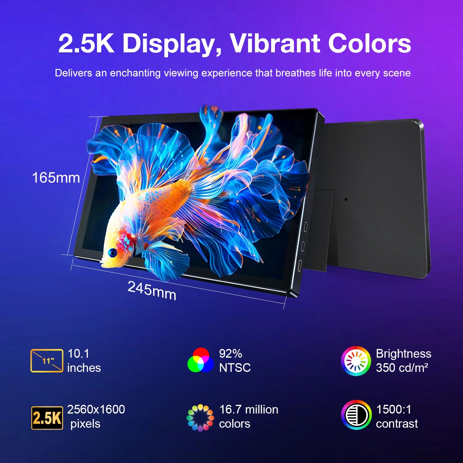 11" 2.5K Touchscreen Portable Monitor 2560x1600 IPS VESA 75*75mm 16:10 USB-C HDMI Display For Laptop Mac PC PS5 Switch