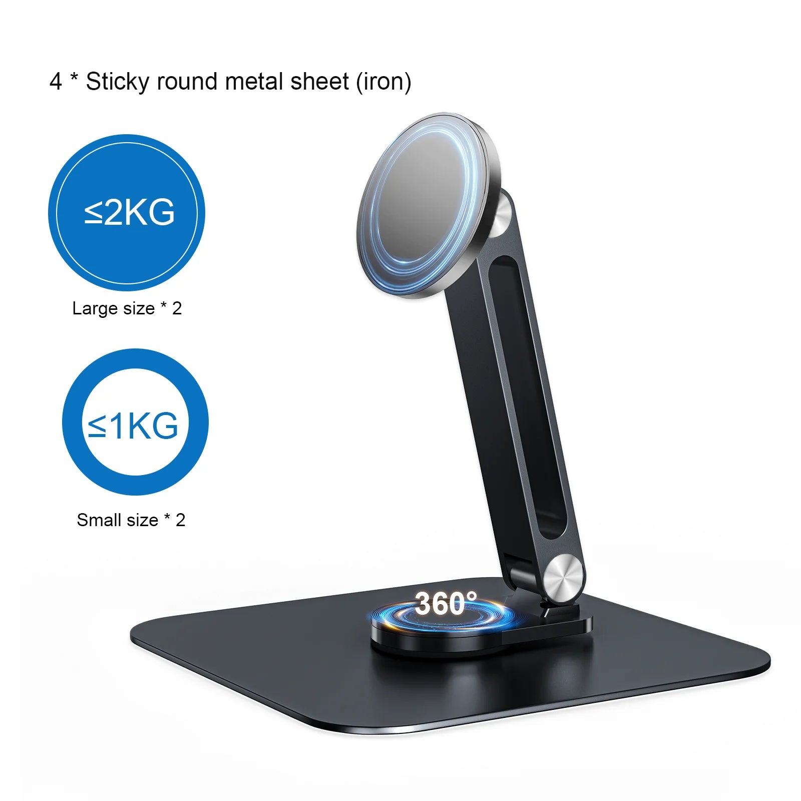 Black Magnetic Metal Stand 360° Rotatable Holder for 7-21.5 inch Portable Monitor, iPad & iPhone Displays,  Stable 3KG Bracket-2