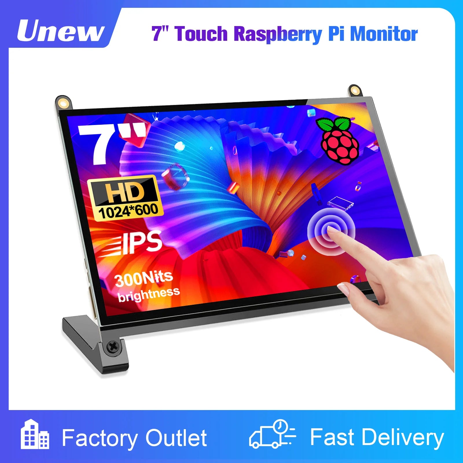 7 inch Touchscreen Monitor for Raspberry Pi 1024X600 Pixel Display 5-Point Touch Screen Driver-Free HDMI Type-C  for Pi 3 4 5