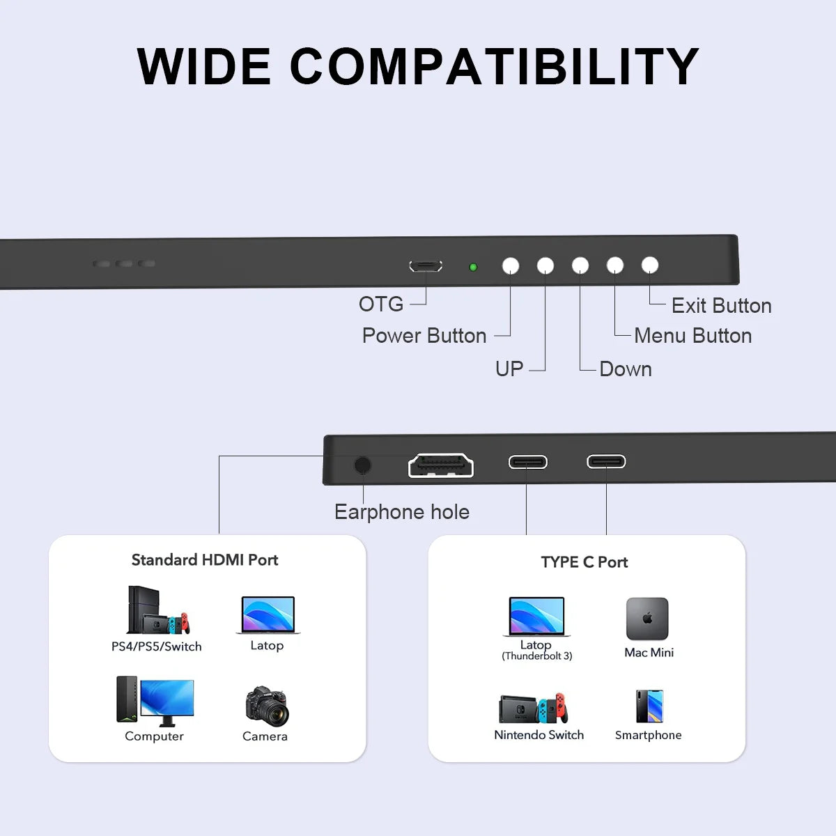 15.6 inch Portable Monitor UHD 3840X2160 Ultra-Thin 4K IPS Screen for PC Gaming External Display with for Xbox Switch PS4/5-5