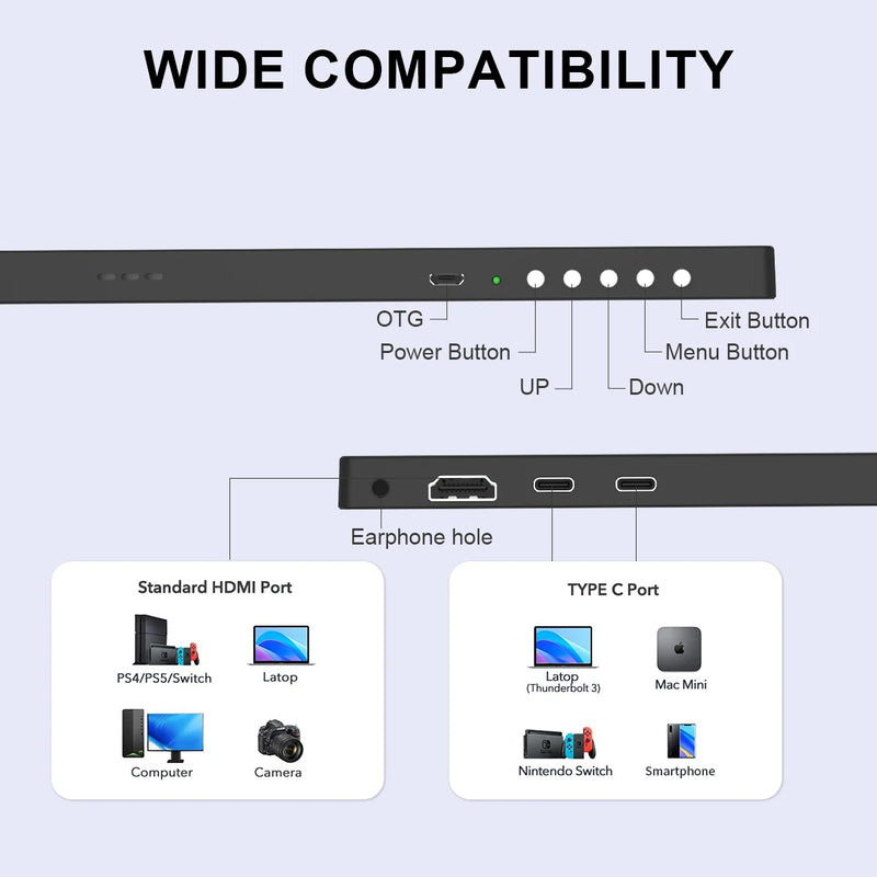 15.6 inch Portable Monitor UHD 3840X2160 Ultra-Thin 4K IPS Screen for PC Gaming External Display with for Xbox Switch PS4/5-5