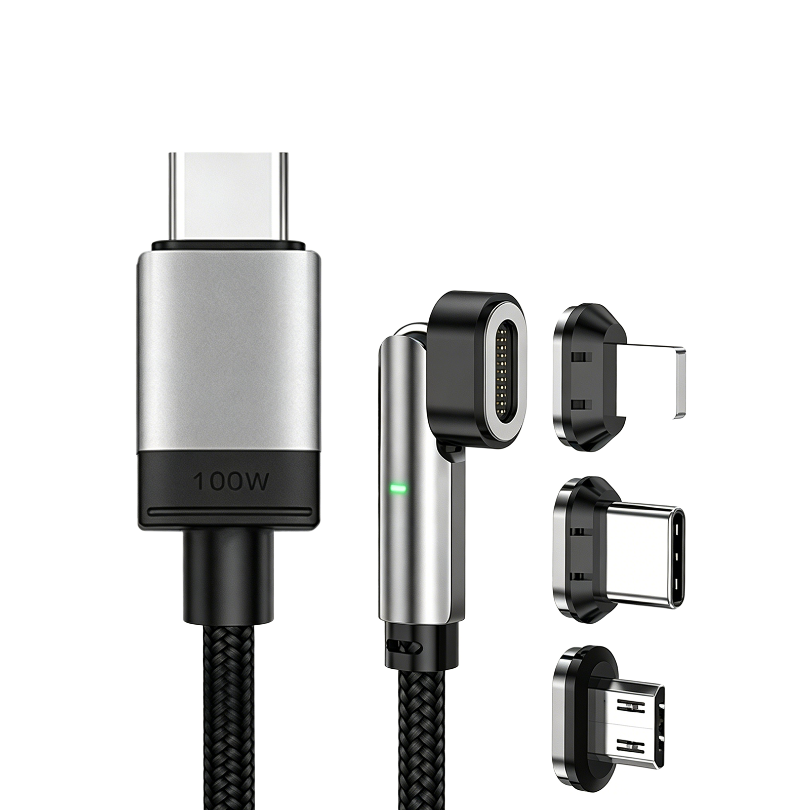 100W PD Magnetic Charging Cable 180° Rotatable Braided Fast Charging Cable Type C Lightning Micro USB 3 In 1 For iPhone Android