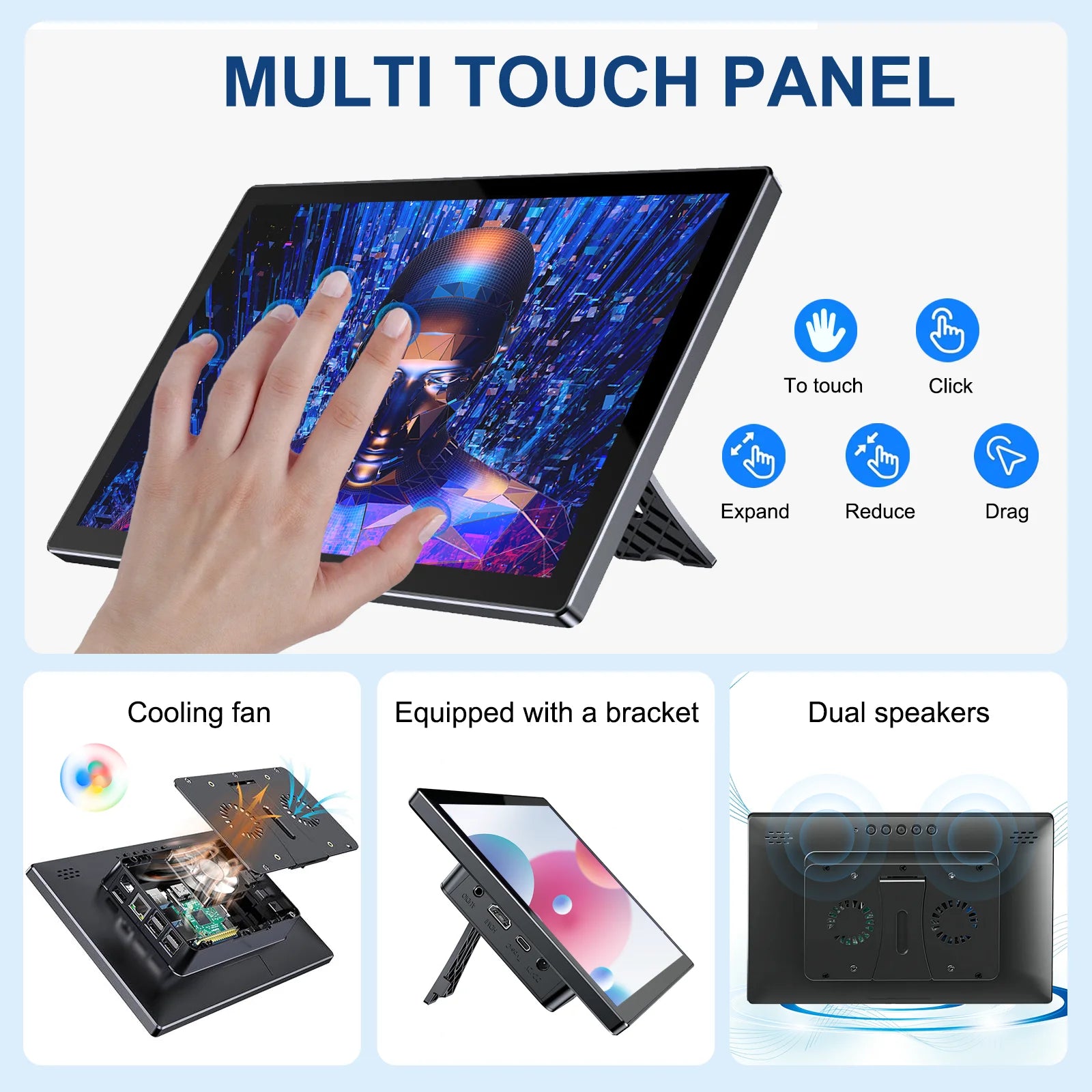 10.1 inch Touch Monitor Raspberry Pi 3 4 1280x800 Touchscreen 60Hz Support for Mobile Phone Laptop Xbox Switch PS4/5 Computer-4