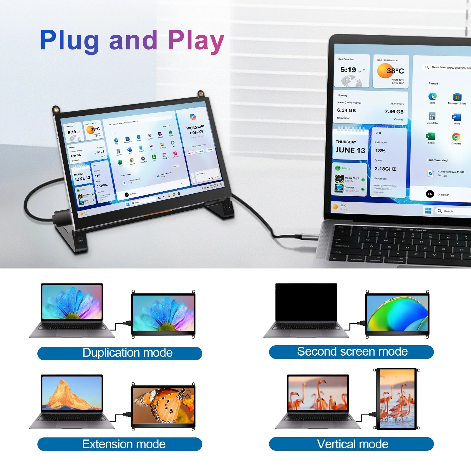 7-inch touchscreen display with 1024X600 pixels, 5-point touchscreen driver, free HDMI Type-C, suitable for PC gaming consoles-4