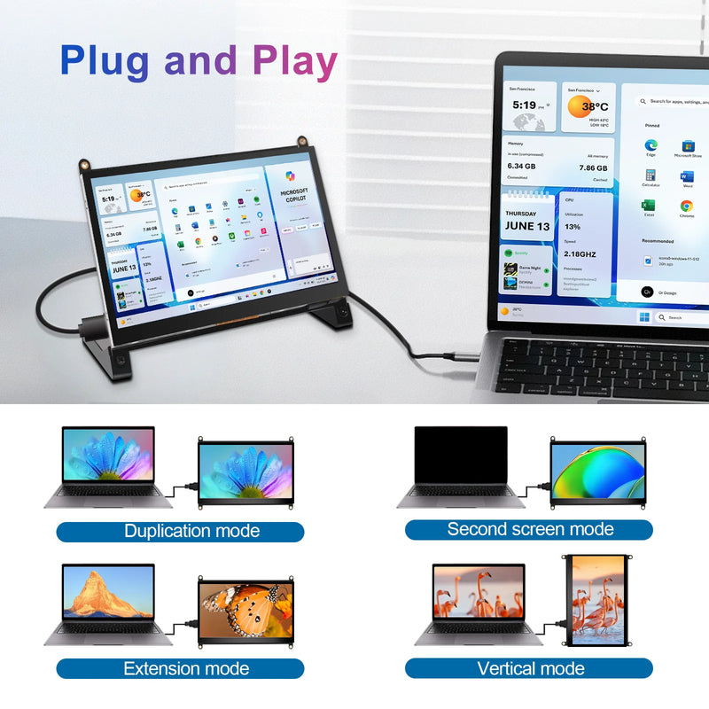 7-inch touchscreen display with 1024X600 pixels, 5-point touchscreen driver, free HDMI Type-C, suitable for PC gaming consoles-4