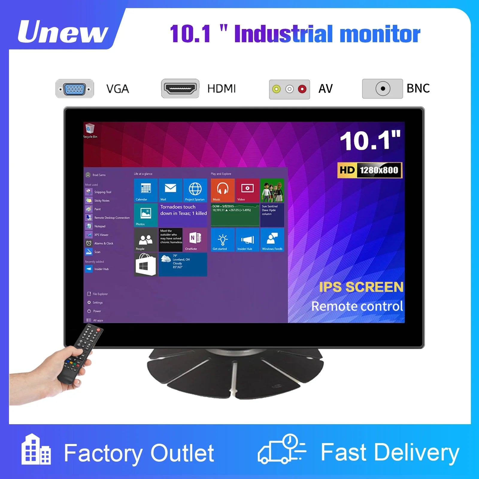 10.1 inch Monitor FHD 1280X800 Industrial Display for Office Home Monitoring Support VAG HDMI  BNC DVI With Stand Speaker