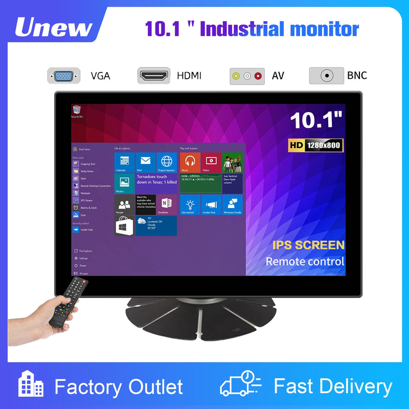 10.1 inch Monitor FHD 1280X800 Industrial Display for Office Home Monitoring Support VAG HDMI  BNC DVI With Stand Speaker-1