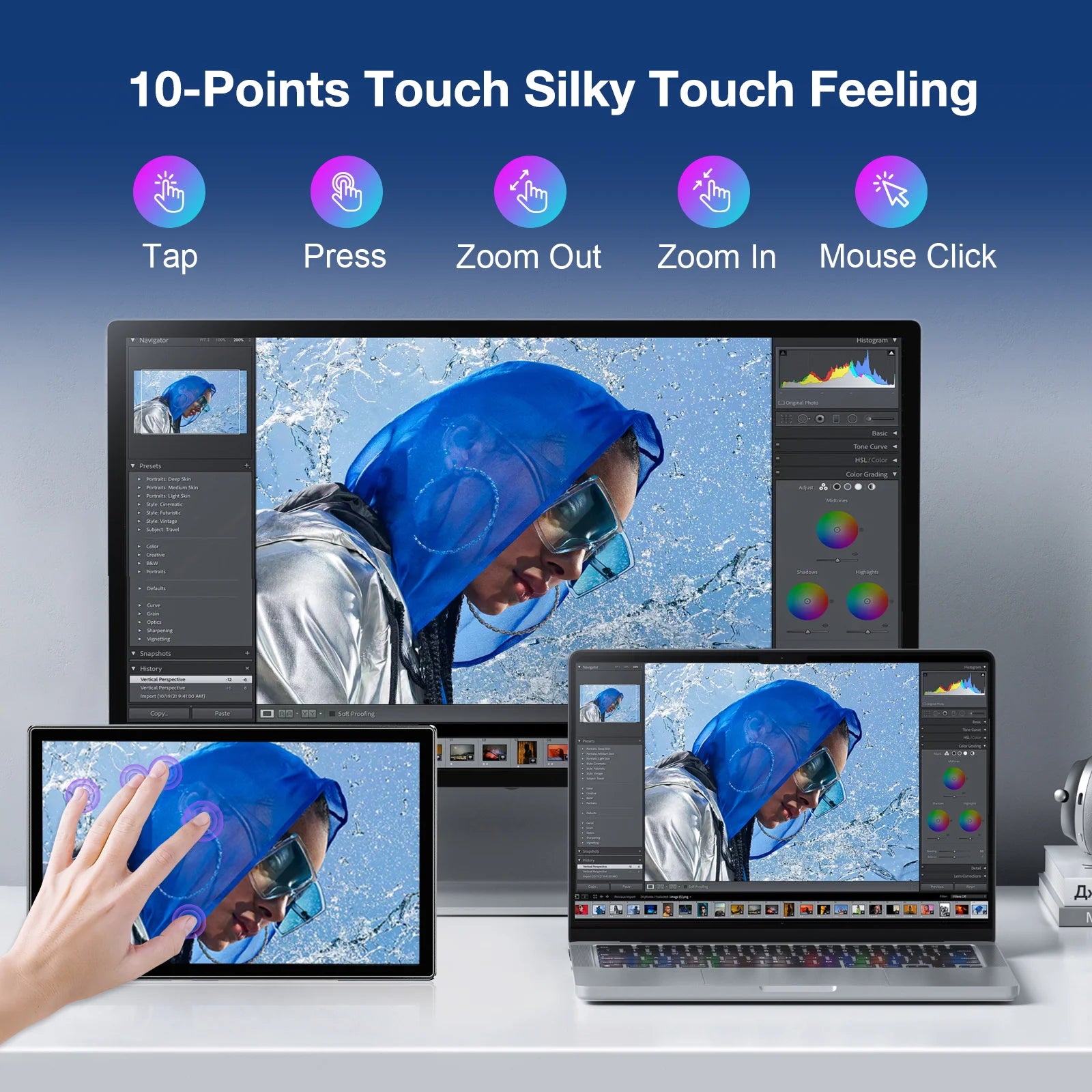 11" 2.5K Touchscreen Portable Monitor 2560x1600 IPS VESA 75*75mm 16:10 USB-C HDMI Display For Laptop Mac PC PS5 Switch-5