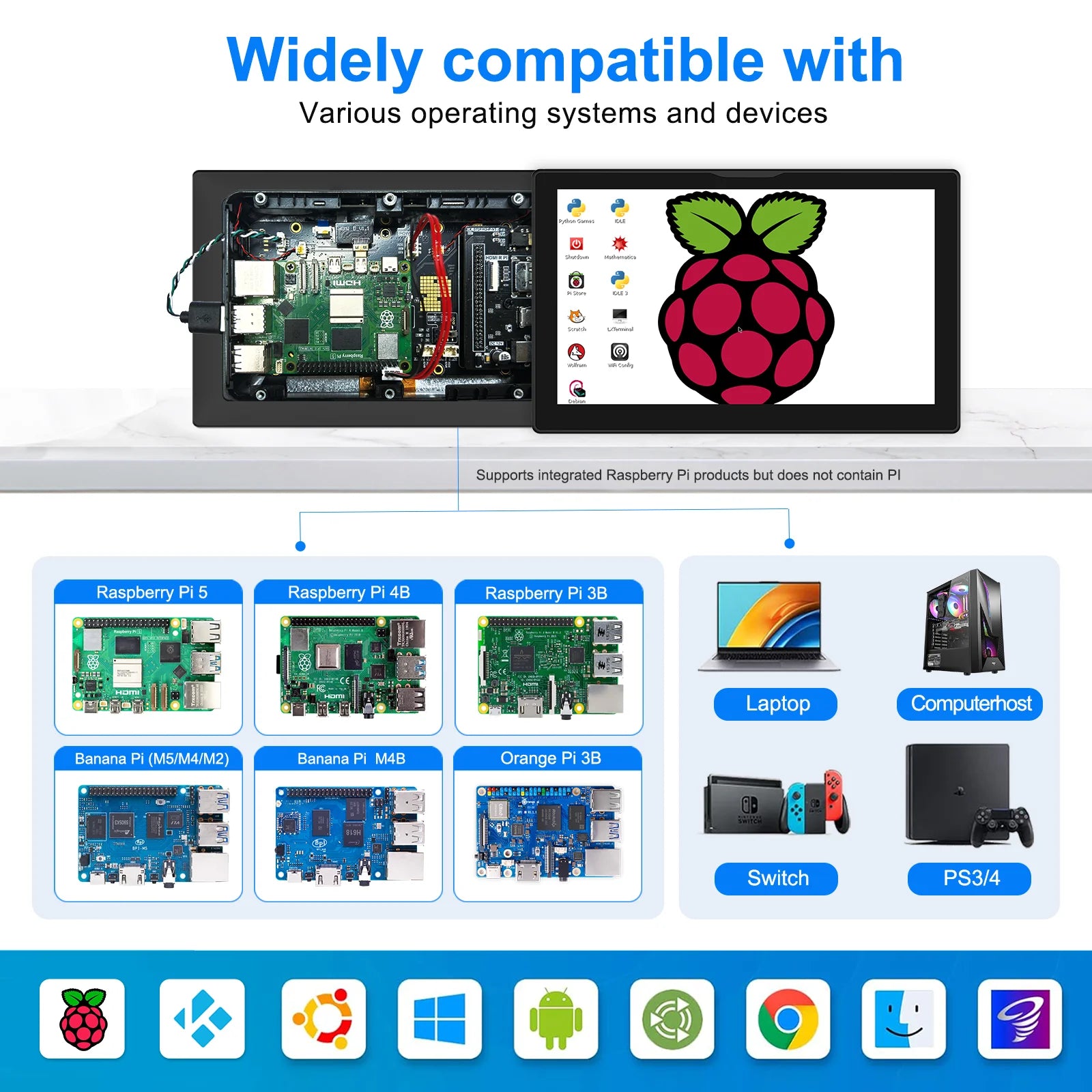 8 inch Pi Monitor 1280x800P 16:10 Widescreen Ratio HDMI Interface for Raspberry Pi DIY Projects Surveillance Display-3