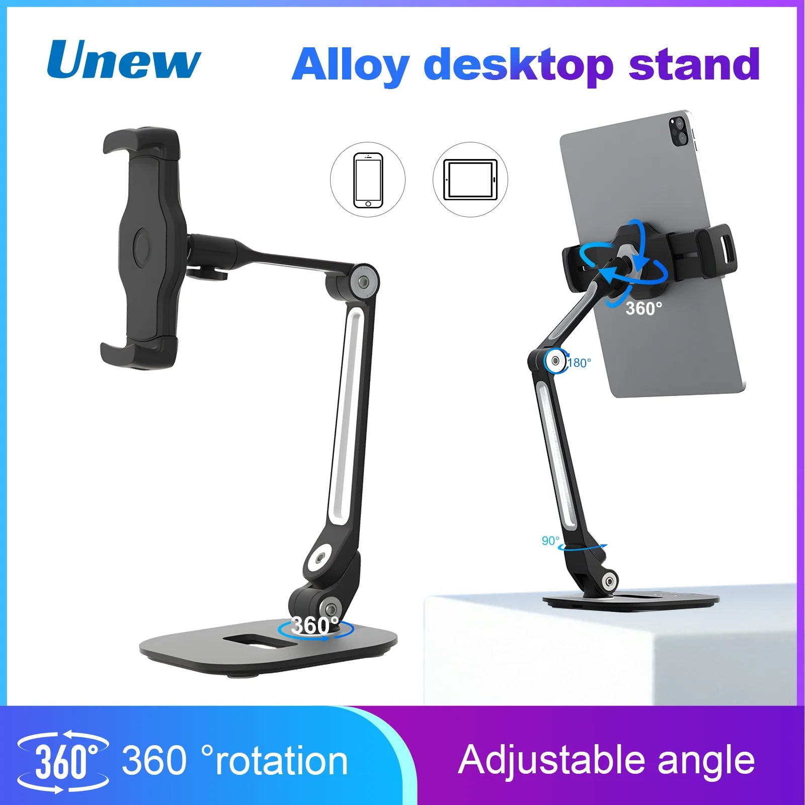 Portable Tablet Stand Aluminum Alloy Desktop With 360 ° Rotation Ultra Stable 1kg Load Capacity Foldable Adjustable Lazy Holder 