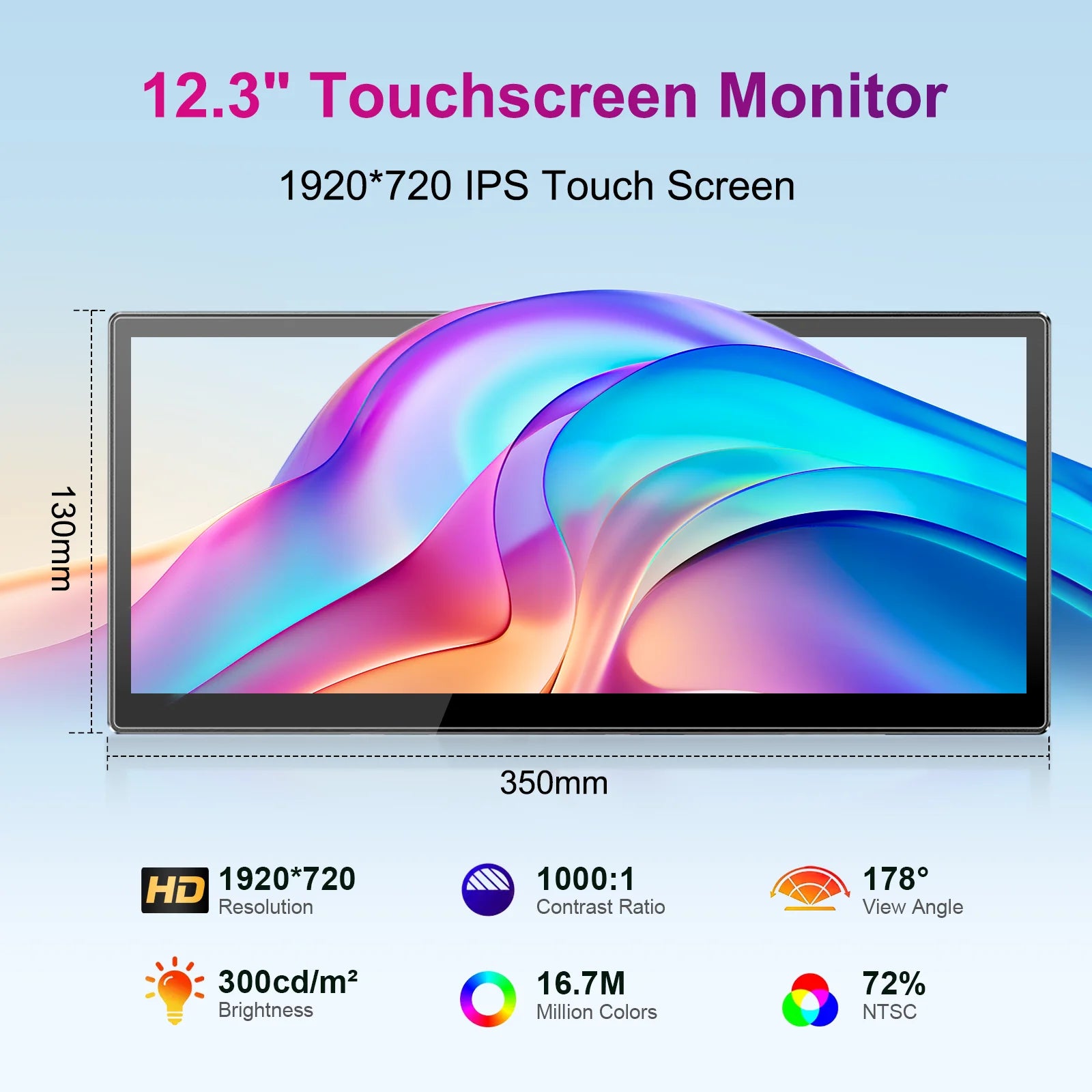 12.3 Inch Touchscreen Portable Monitor 1920x720 IPS  Display 10-Point Touch USB C HDMI Gaming Monitor For Laptop PC 8:3
