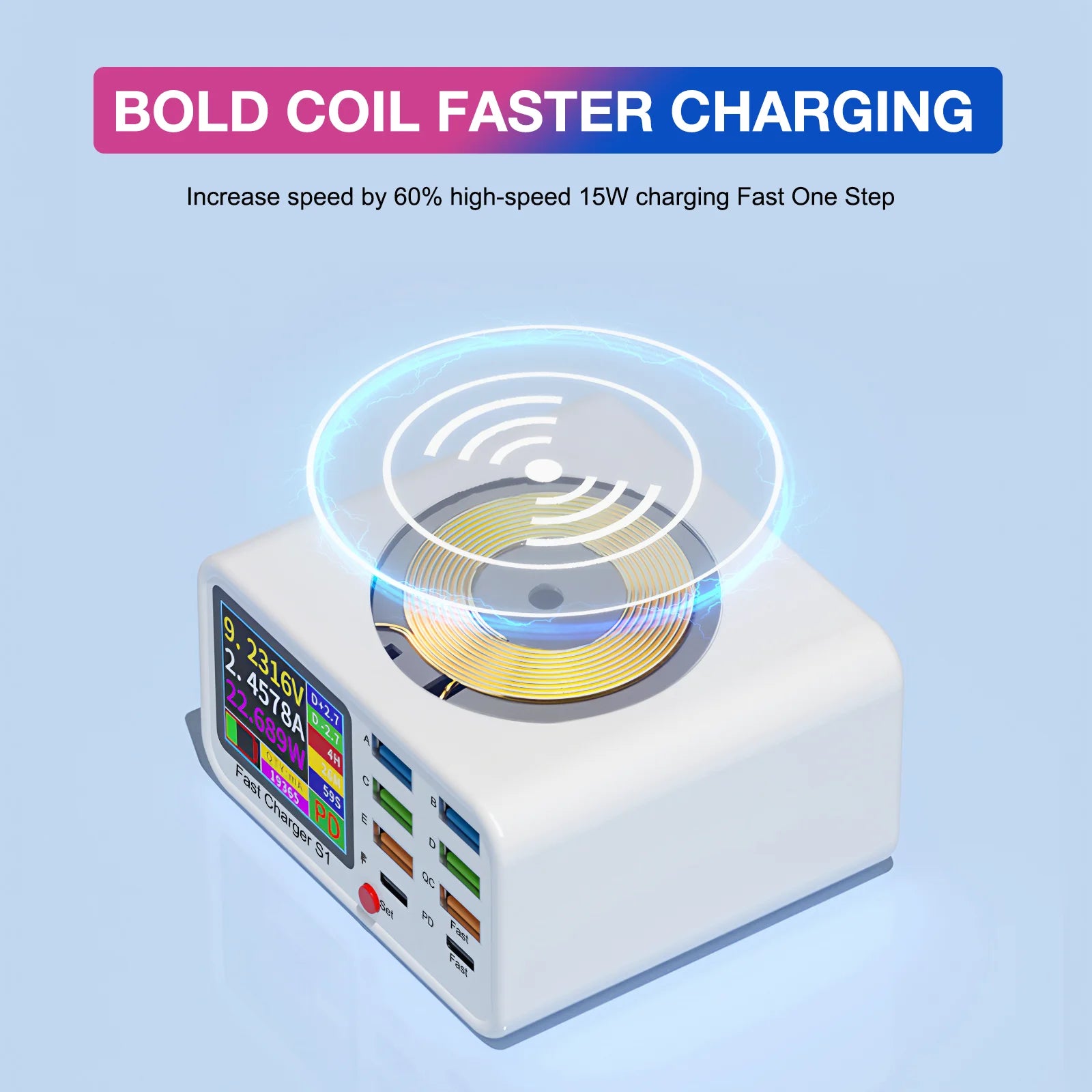 Multifunction USB C Fast Charger 8 Port Desktop Charger Type C PD3.0 PPS QC3.0 15W Fast Wireless Charger for MacBook Phone-2