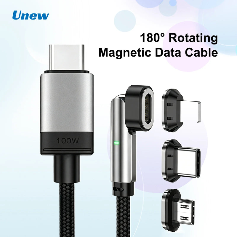 100W PD Magnetic Charging Cable 180° Rotatable Braided Fast Charging Cable Type C Lightning Micro USB 3 In 1 For iPhone Android-1