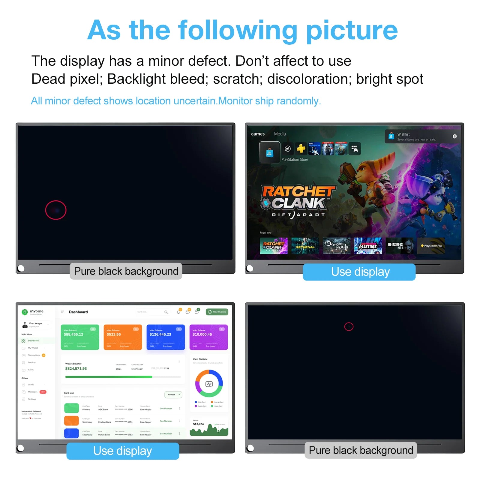 15.6 inch Portable Monitor 4K 3840X2160 60Hz Big Save Cheap Out Discount (Display Minor Defect, Work Normally) Stock Clearance