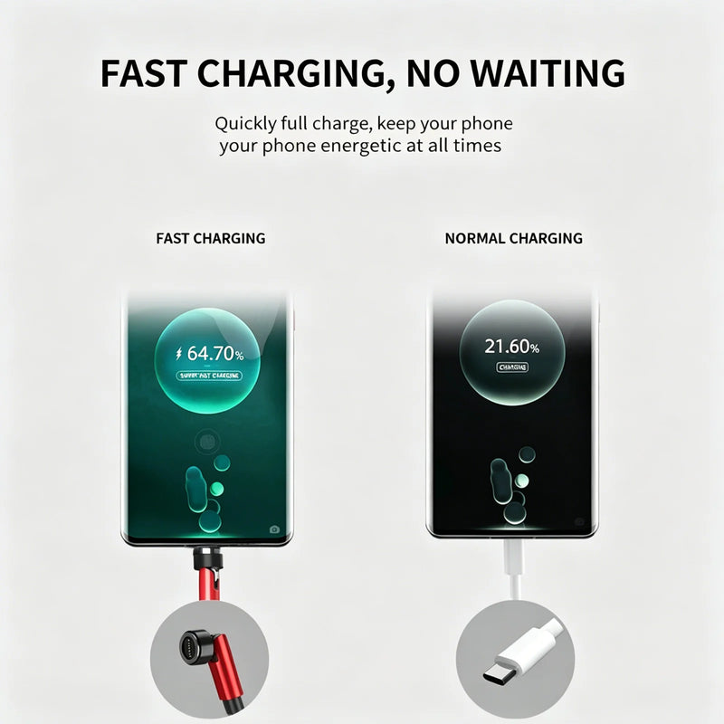 3A Magnetic Charging Cable 2-in-1 Rotating Fast Charge USB Cable 3 in 1 Type-C Lightning Micro USB Braided Wire ﻿-4