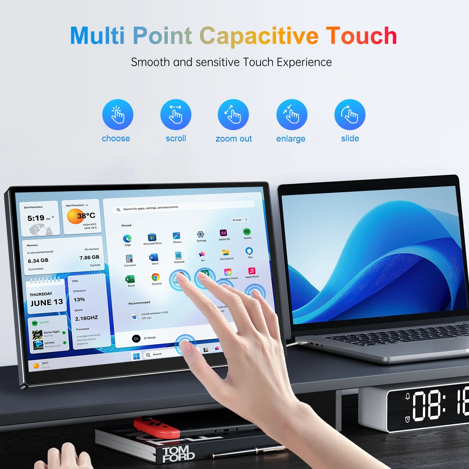 14 inch Portable Monitor Touch Screen with 1920X1200 IPS Office Computer Second Display for Laptop Phone CCTV DIY Car Syteam-4