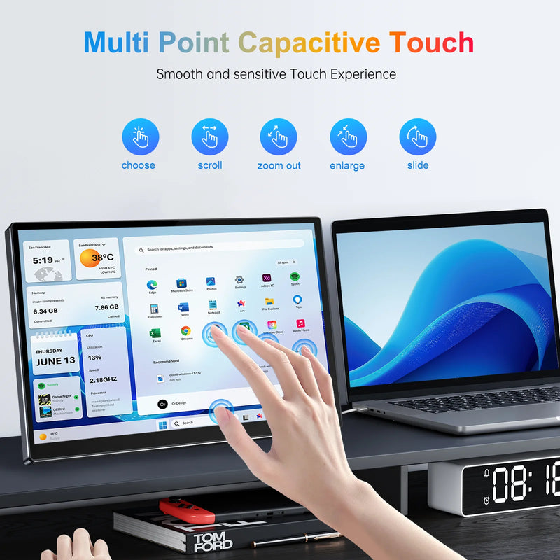 14 inch Portable Monitor Touch Screen with 1920X1200 IPS Office Computer Second Display for Laptop Phone CCTV DIY Car Syteam-4