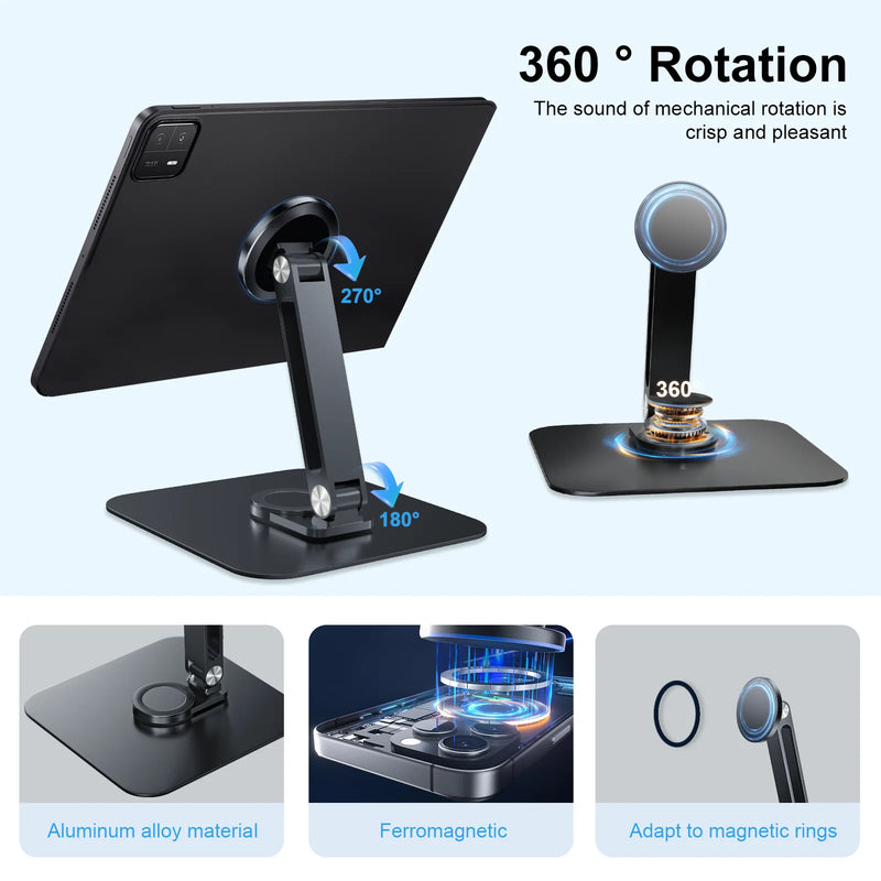Black Magnetic Metal Stand 360° Rotatable Holder for 7-21.5 inch Portable Monitor, iPad & iPhone Displays,  Stable 3KG Bracket-4