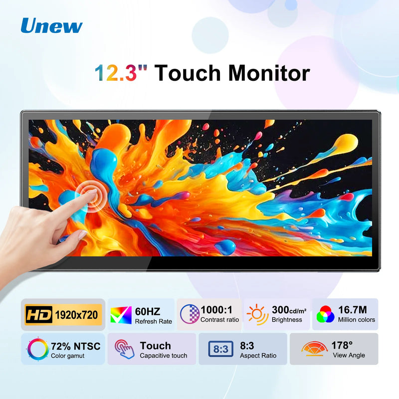 12.3 Inch Touchscreen Portable Monitor 1920x720 IPS  Display 10-Point Touch USB C HDMI Gaming Monitor For Laptop PC 8:3-1