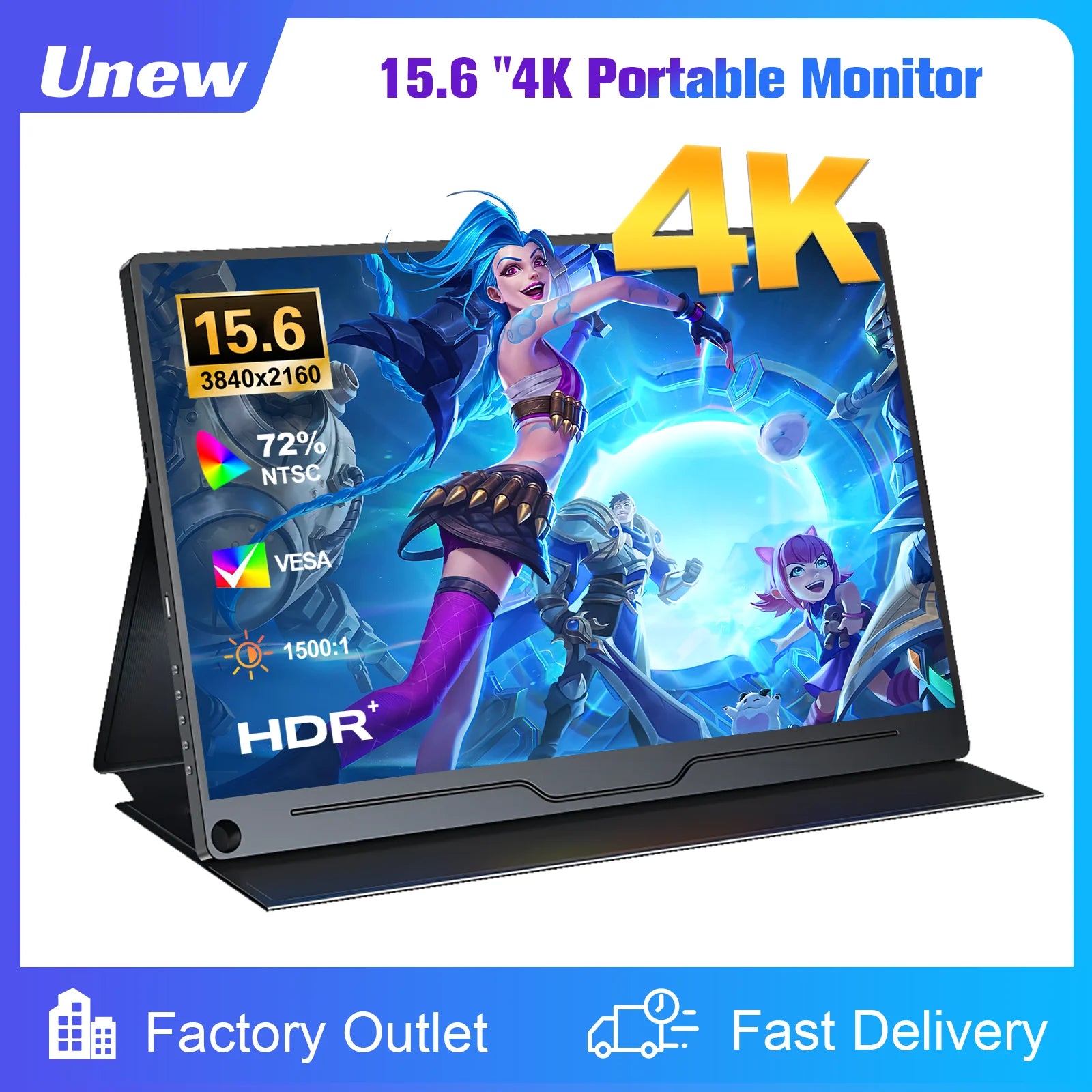 15.6 Inch 4K UHD IPS Monitor 3840x2160 | HDMI & USB-C Ports | Gaming/Office/Design Display for Xbox/PS5/PS4/Mac/PC-1