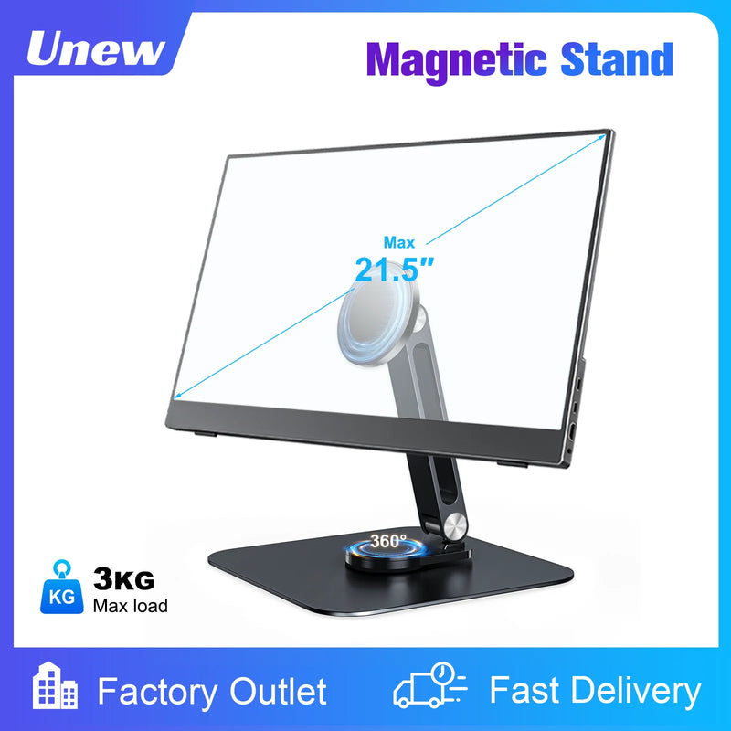 Black Magnetic Metal Stand 360° Rotatable Holder for 7-21.5 inch Portable Monitor, iPad & iPhone Displays,  Stable 3KG Bracket-1