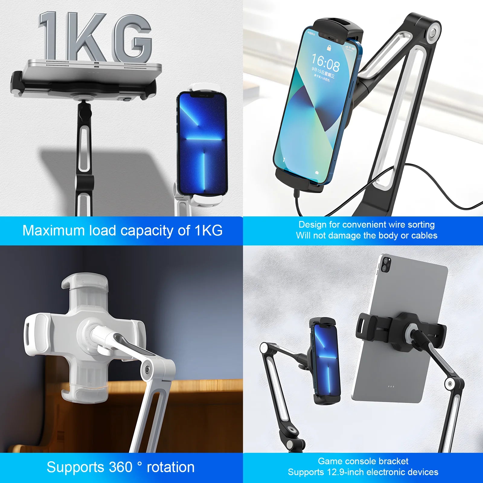 Portable Tablet Stand Aluminum Alloy Desktop With 360 ° Rotation Ultra Stable 1kg Load Capacity Foldable Adjustable Lazy Holder -4