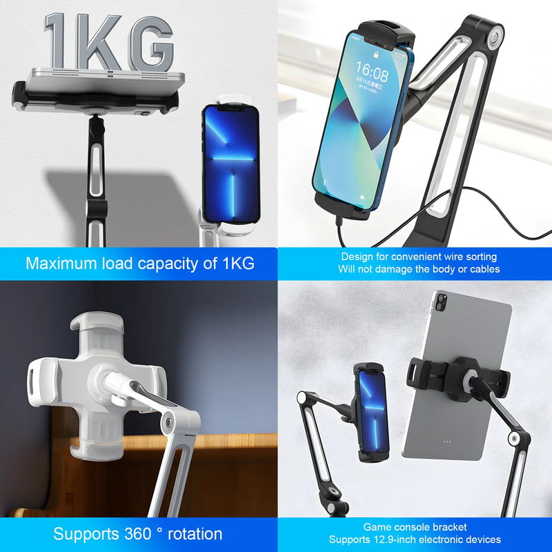Portable Tablet Stand Aluminum Alloy Desktop With 360 ° Rotation Ultra Stable 1kg Load Capacity Foldable Adjustable Lazy Holder -4