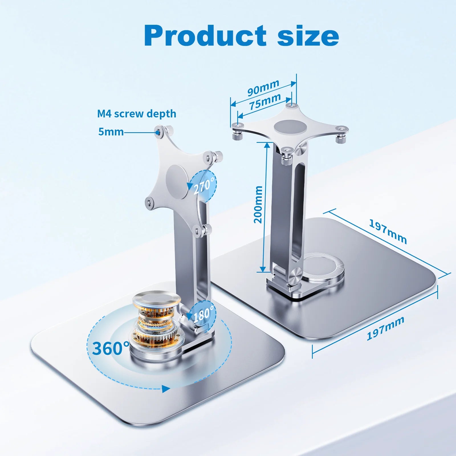 Portable monitor stand aluminum alloy desktop 360 ° rotation, VESA 75x75 suitable for M4 screws 5KG load capacity ultra stable-4