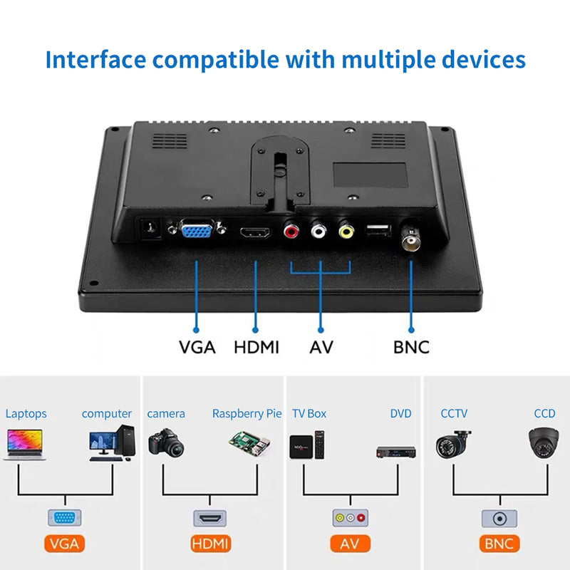 10.1 inch Monitor FHD 1280X800 Industrial Display for Office Home Monitoring Support VAG HDMI  BNC DVI With Stand Speaker-4