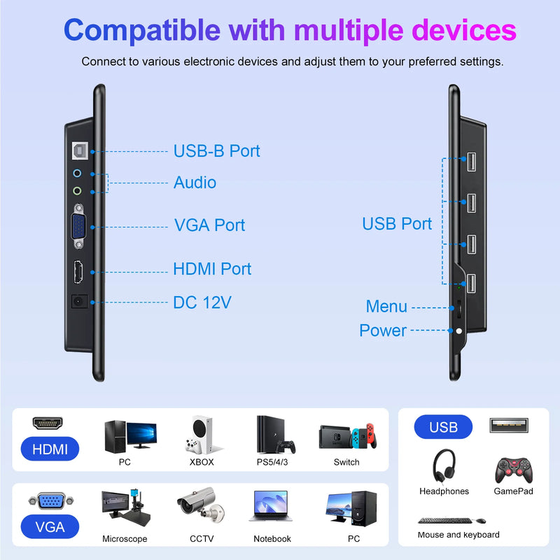 13.3 inch Touch Screen Monitor FHD 1920X1080 Suitable for Phone Laptop Inside Speaker Compatible with HDMI VGA USB Type-C-3