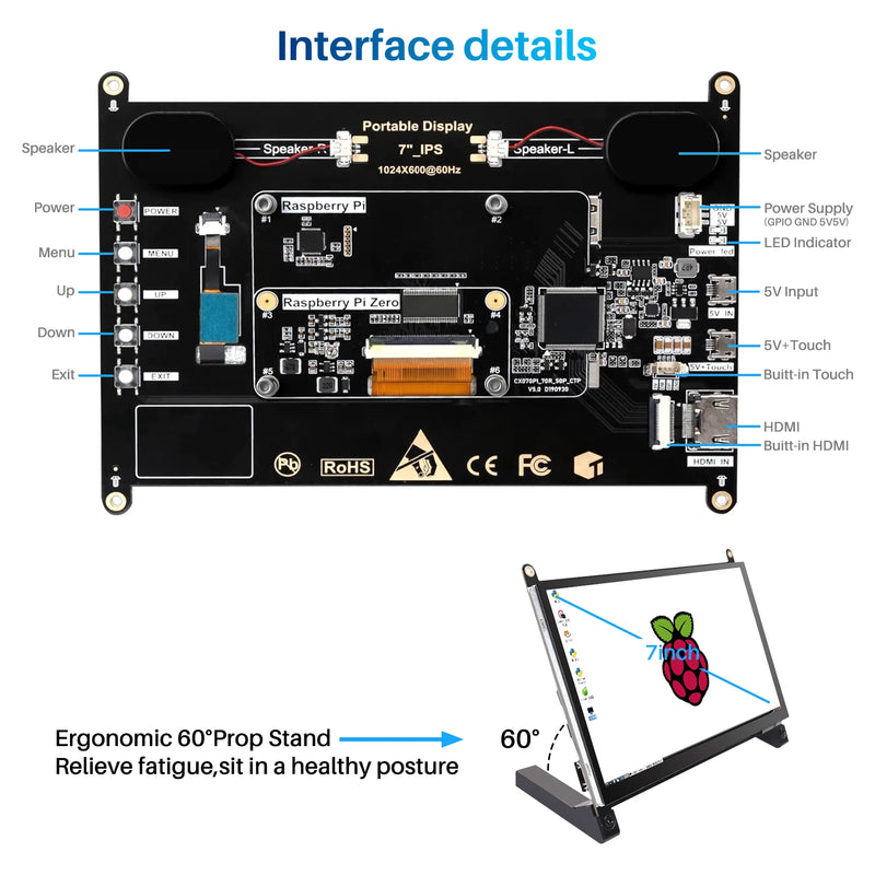 7" Open Frame Raspberry Pi Touch Monitor | 1024×600 5-Point Capacitive IPS Bare Screen-5